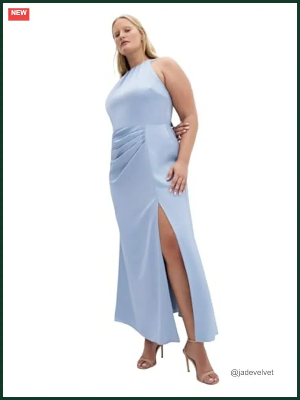 Plus Size Halter Neck Maxi Cocktail Dress with Front Split
